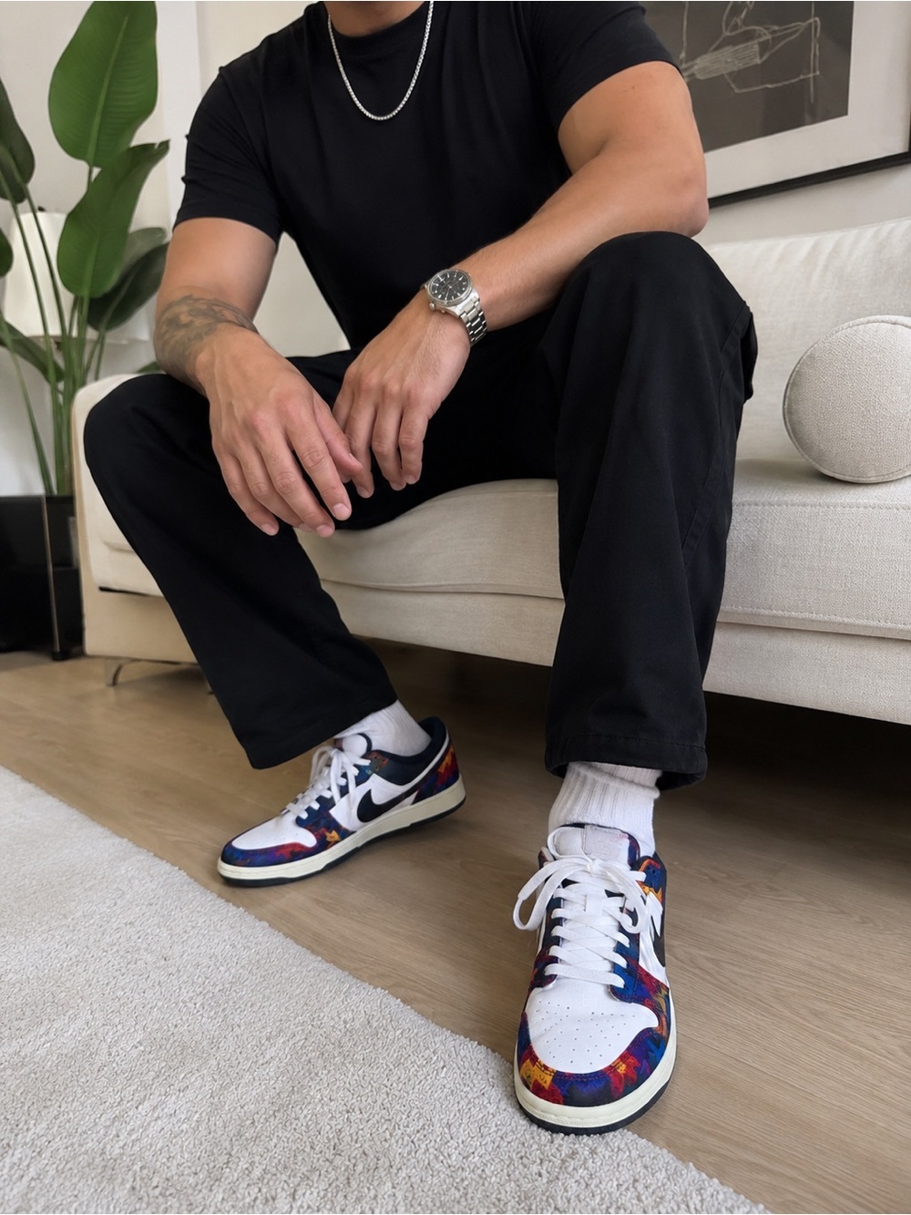 Nike Low-Top Sneakers in White with Blue and Red Floral Panels